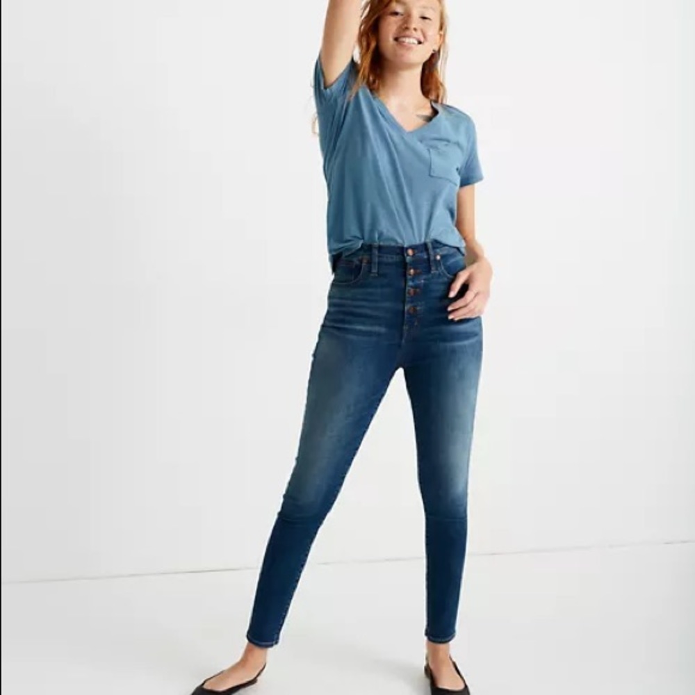 EUC Madewell 11” High Rise Button Fly Ames Medium Wash Denim Skinny Jeans 29